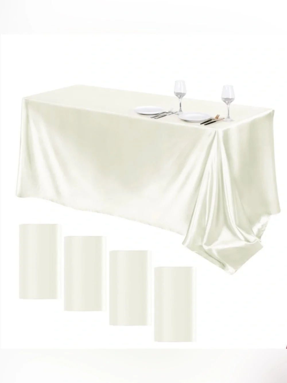 IVORY Satin Tablecloth Rectangular 102x58” (4-pack)